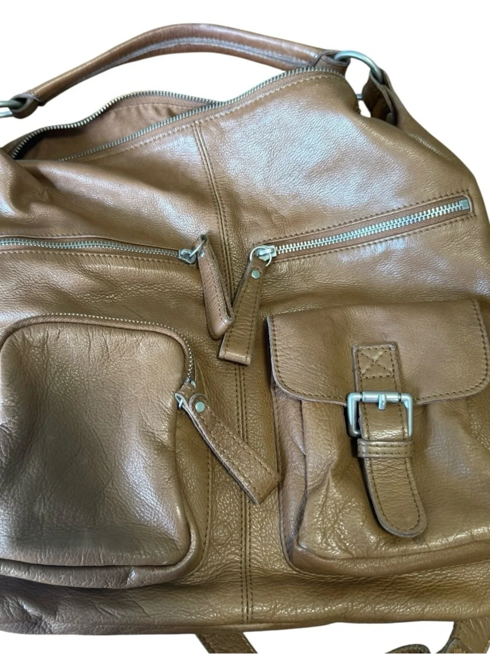 L.K. BERLIN Caramel Brown Leather Front Pockets Shoulder Bag